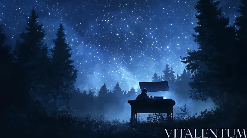 AI ART Starry Night Forest Piano