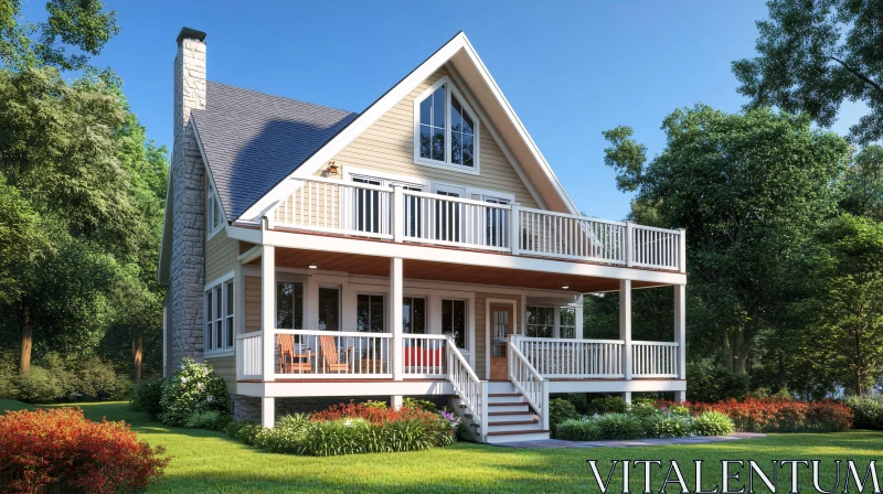 Cottage House with Pitched Roof and Garden AI Image