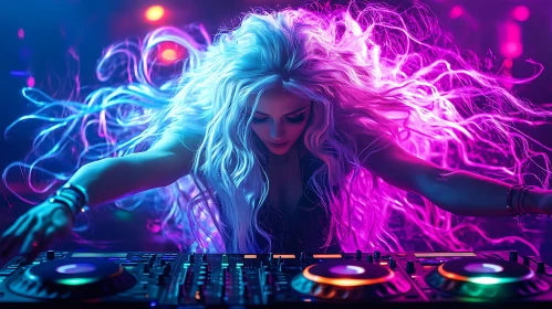 Neon-Lit DJ Performance at Nightclub