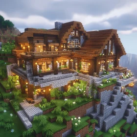 Cliffside Minecraft House with Lantern Lighting