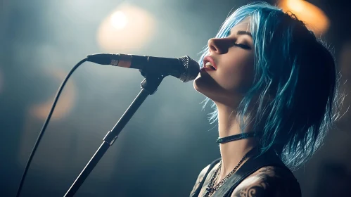 Blue-Haired Singer Performing