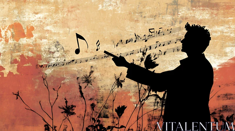 Musical Silhouette in Abstract Scene