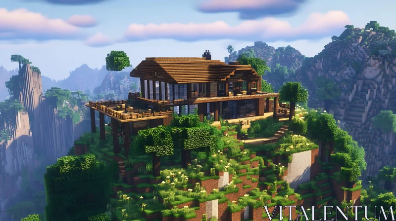 Minecraft Mountain House with Large Terrace AI Image