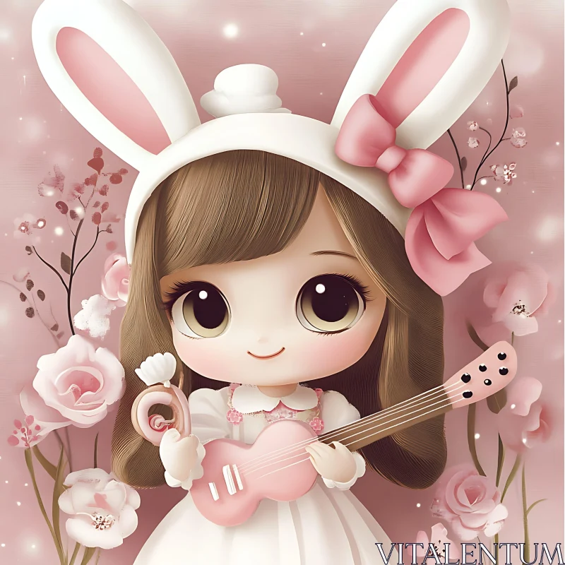 Whimsical Bunny Doll Playing Guitar AI Image