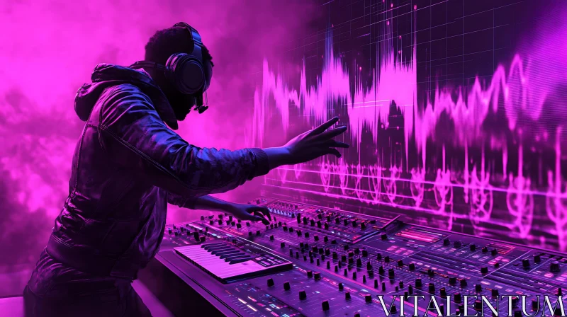 DJ Immersed in Music Mixing AI Image