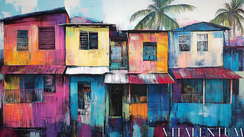 Vibrant Row of Colorful Houses in Abstract Art AI Image