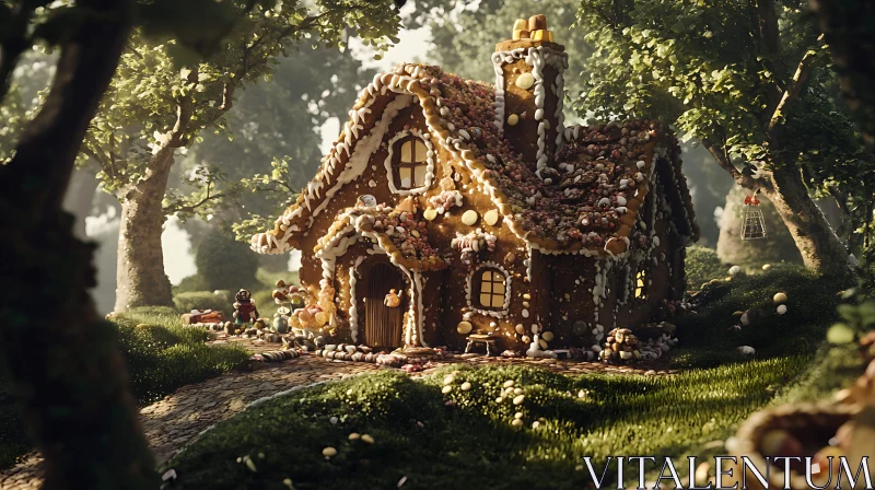 Whimsical Candy Cottage in Sunlit Woodland AI Image