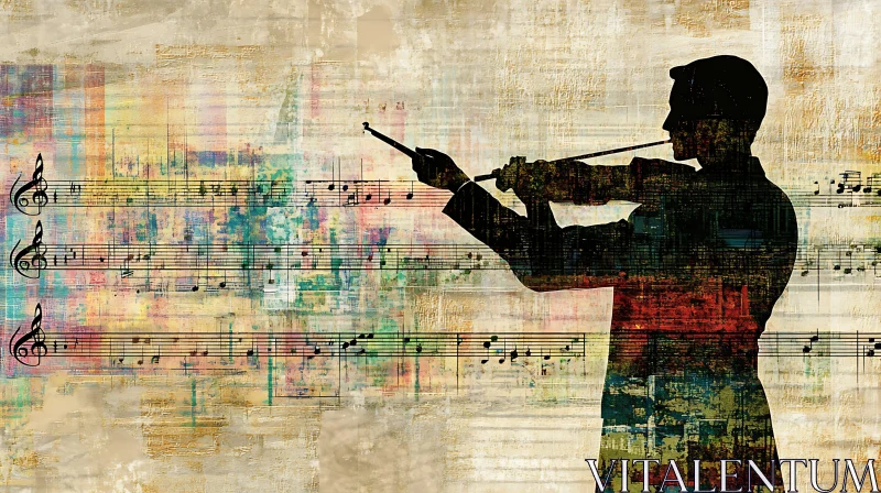 Violinist Silhouette Against Colorful Abstract Background AI Image