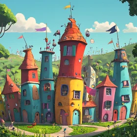 Fantasy Cartoon Village with Unique and Colorful Buildings