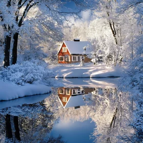 Charming Winter Cabin Reflection