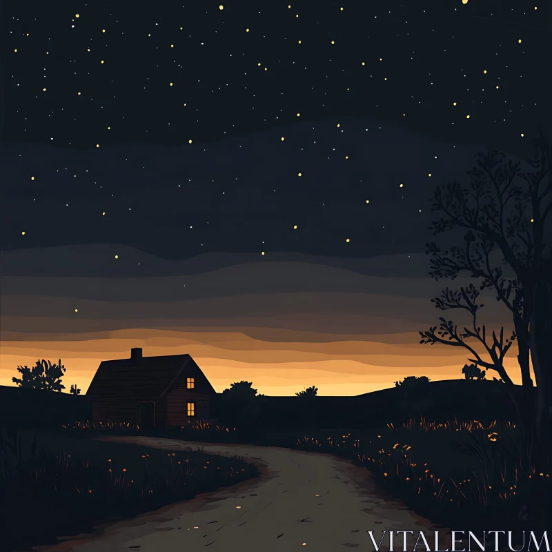 Enchanting Cottage Night Landscape AI Image