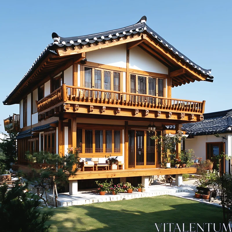 Serene Traditional Asian Wooden Home AI Image