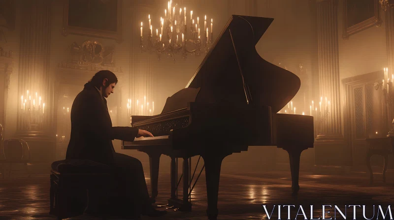 Pianist in Luxurious Classical Setting AI Image