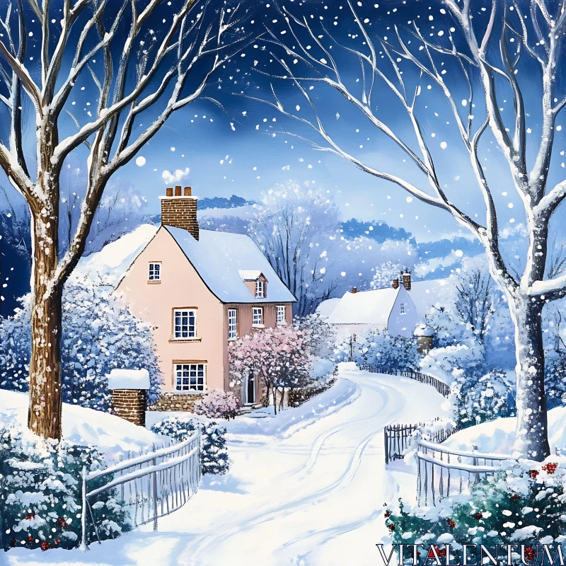 Serene Snowy Village with Charming Homes AI Image