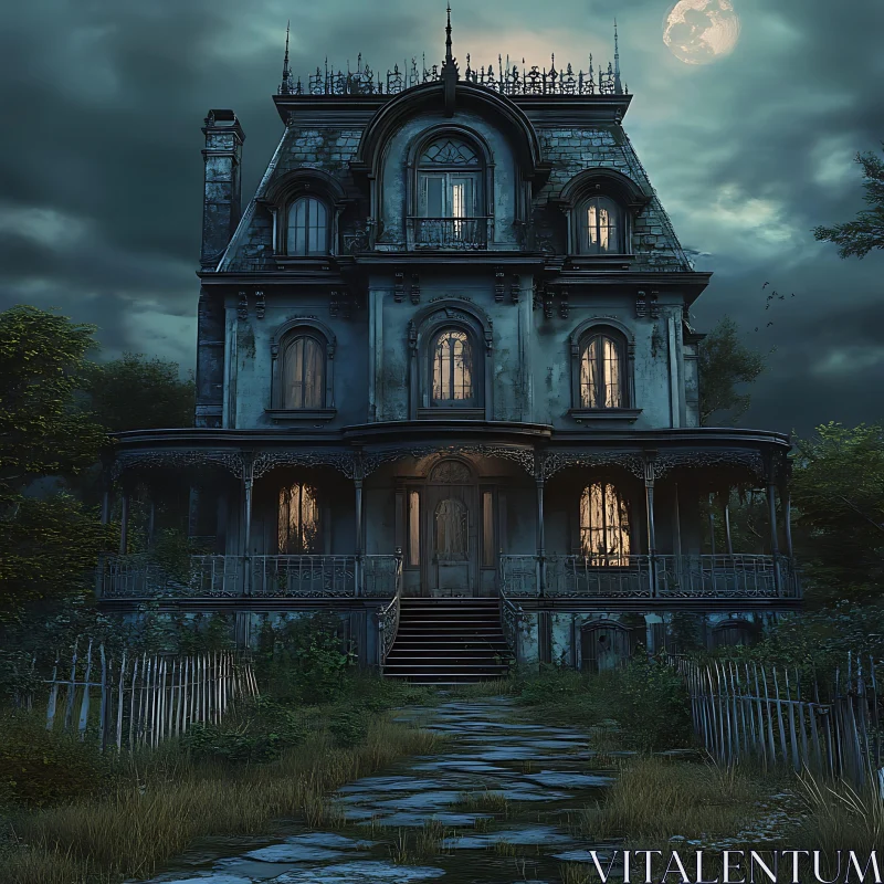 Haunted Gothic House at Night AI Image