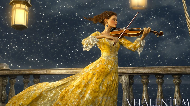 Violin Serenade Under a Starry Sky AI Image