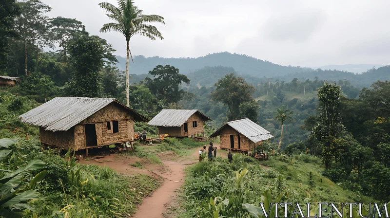 Mountain Village Homes in Tranquil Greenery AI Image