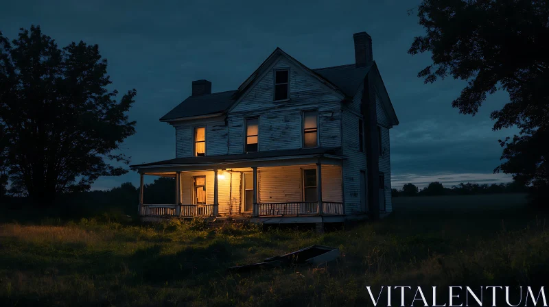 Mysterious Abandoned House at Night AI Image