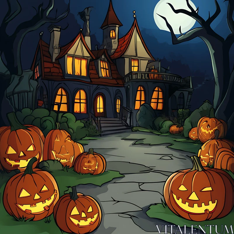 AI ART Haunted House on Halloween Night