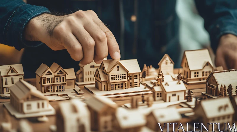 AI ART Artistic Wooden House Models Being Arranged