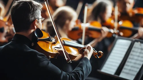 Close-Up of Orchestra Violinist