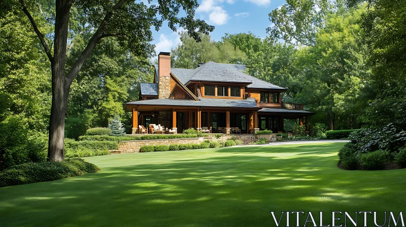 AI ART Serene Two-Story House with Spacious Porch and Manicured Lawn