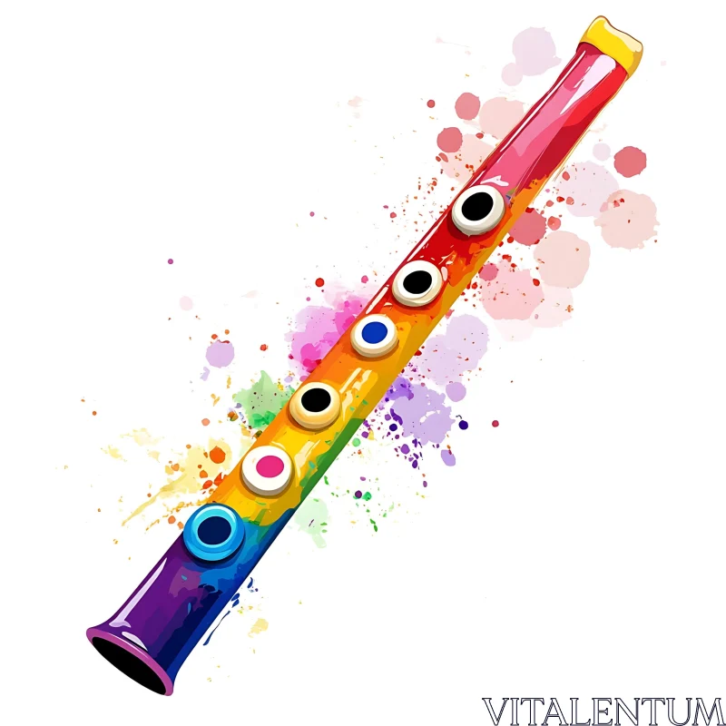 Rainbow Colored Flute with Paint Splashes AI Image