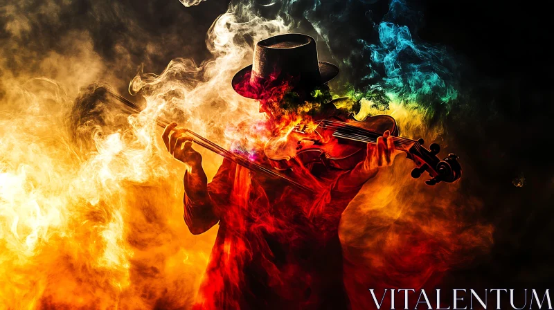 Musician Engulfed in Colorful Smoke Playing Violin AI Image