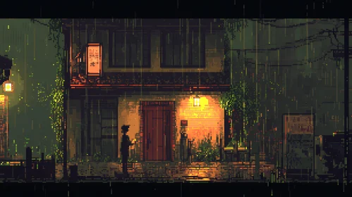 Rainy Night Pixel Art Urban Scene