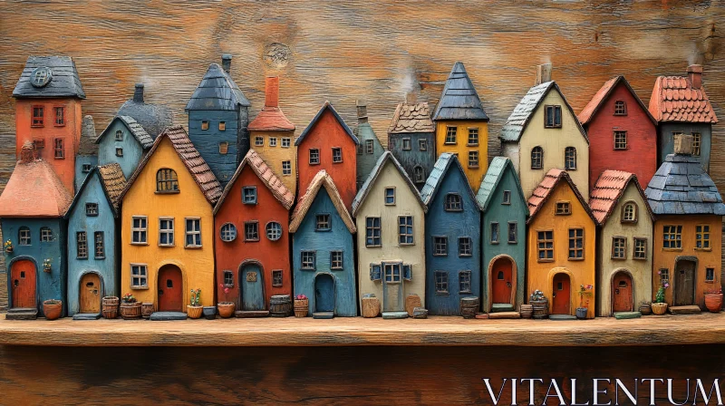 Miniature Colorful Wooden Village Display AI Image