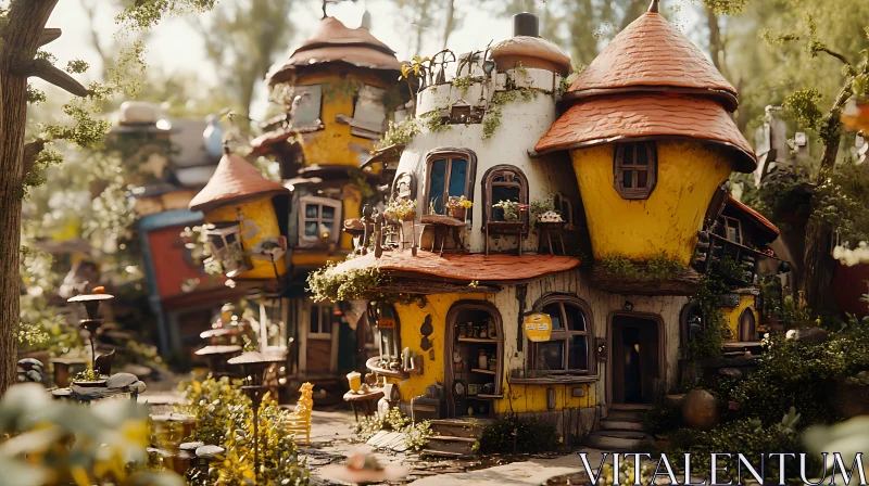 Fairytale Mushroom Houses in Serene Woodland AI Image