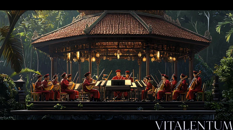 Orchestra in Pavilion Surrounded by Nature AI Image