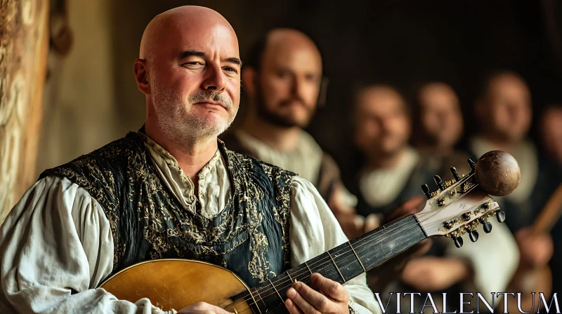 AI ART Musicians in Medieval Costumes Playing a Lute