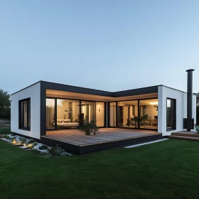 Contemporary Glass-Walled Home at Dusk