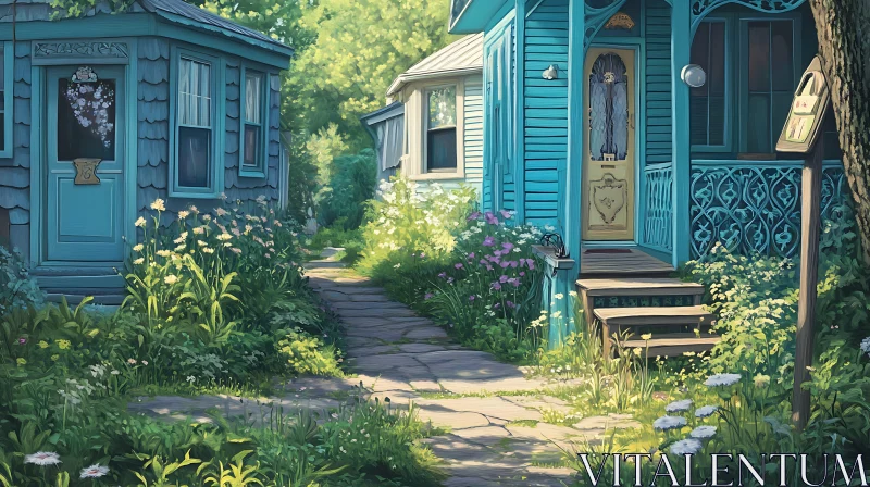 AI ART Serene Cottage Garden with Lush Vegetation