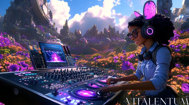 Female DJ in Stunning Fantastical Setting AI Image