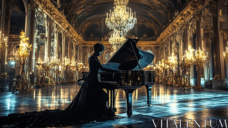 Grand Piano Sonata in Lavish Ballroom AI Image