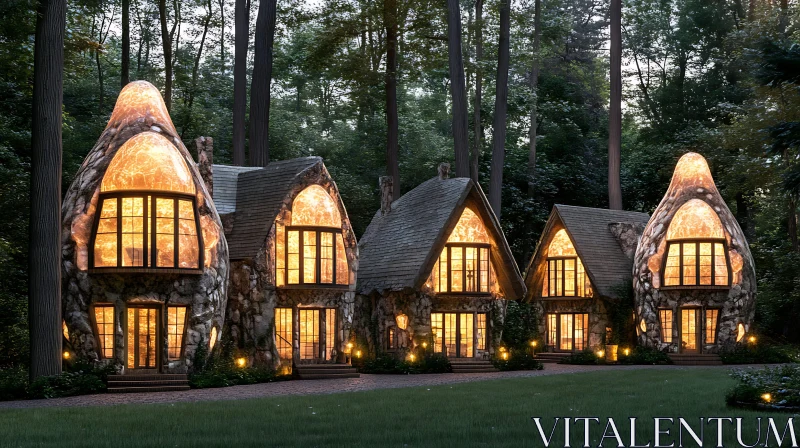 Enchanted Stone Cottages in the Woods AI Image