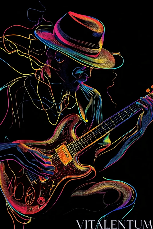 Vibrant Neon-Colored Musician with Guitar AI Image