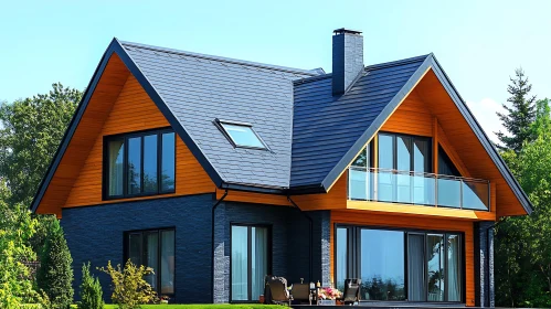 Contemporary House with Gabled Roof and Green Surroundings