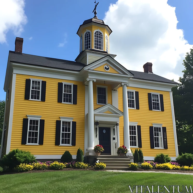 AI ART Colonial House with Cupola and Landscaped Front Yard