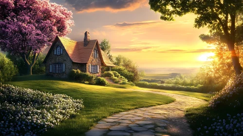 Fairytale-Like Cottage in Sunset Glow