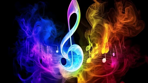 Vivid Musical Note Surrounded by Smoke