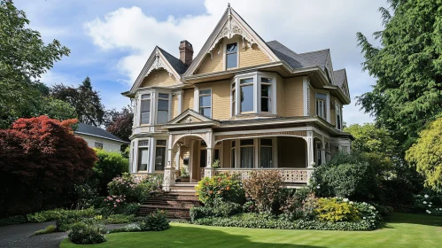 Ornate Victorian-Style Home Surrounded by Greenery