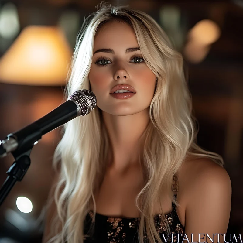 Blonde Woman Singing on Stage AI Image