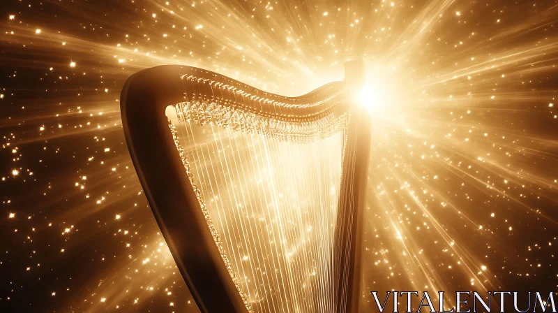 AI ART Magical Golden Harp with Shimmering Strings