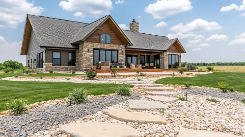 Contemporary Home with Stone and Wood Exterior