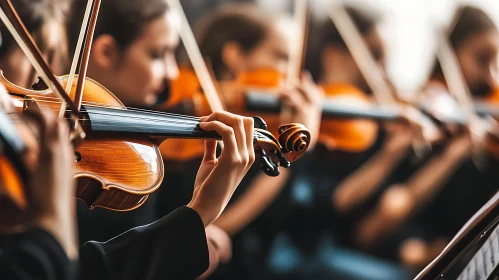 Close-Up of Violin Players in Concert