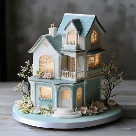 Intricate Mini House Cake with Glowing Windows