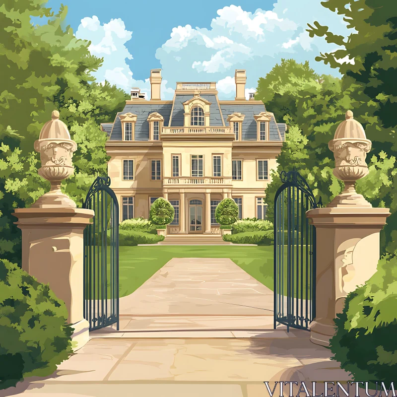 Elegant Estate with Grand Entrance AI Image